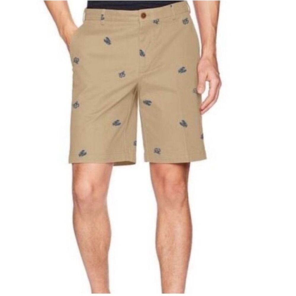 Izod Light Khaki Blue‎ Embroidered Buttoned Waistband Casual Preppy Shorts Sz 34